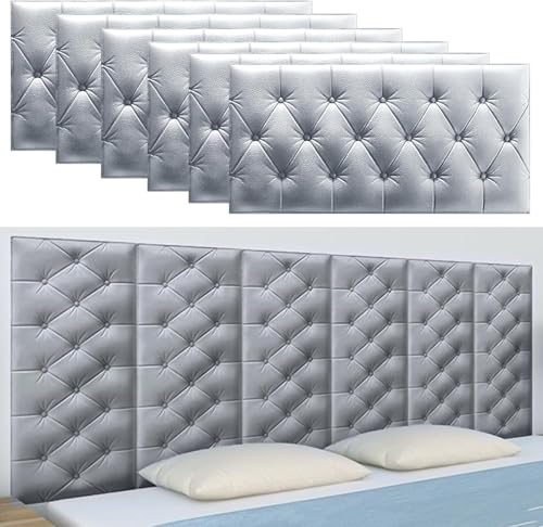 BESTXH Grau,6pcs, 3D-Antikollisions-Wandpolster FüR Schlafzimmer, Gepolsterte Wandpaneele, Packung Mit 4/6/8 Paneelen, Abziehbares Und Aufklebbares Gepolstertes Kopfteil, Kopfteilpaneele von BESTXH