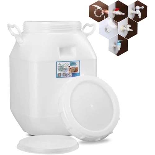 BESTXH Weiß,25L, Plastikeimer In LebensmittelqualitäT, Wasserfass, Wasserlagerfass Mit Plastikdeckel Und Metalldichtring GäRfäSser, FüR Wein Und Andere FlüSsige LebensmittelqualitäT von BESTXH