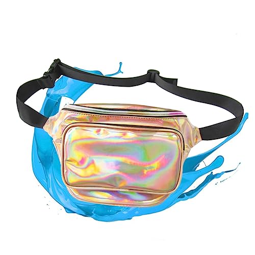 BESTYASH Hologramm Gürteltasche Für Damen Wasserfest Und Glänzend Neon Gürteltasche Gold Ideal Für Festivals Reisen Und Freizeitaktivitäten Trendige Hüfttasche Für von BESTYASH