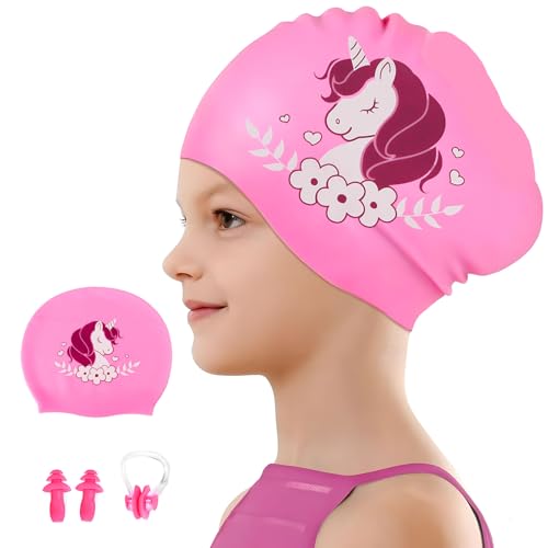 BETESSIN Badekappe Kinder - Einhorn Badekappe Mädchen Lange Haare - Badehaube aus Silikon - Schwimmhaube Wasserdicht - Schwimmkappe für Kinder 5-12 Jahre - inkl. Nasenklammer und Ohrstöpseln BETESSIN Badekappe Kinder - Einhorn Badekappe Mädchen Lange Haare - Badehaube aus Silikon - Schwimmhaube Wasserdicht - Schwimmkappe für Kinder 5-12 Jahre - inkl. Nasenklammer und Ohrstöpseln von BETESSIN