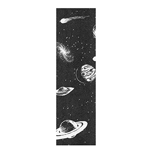 BEUSS Schwarzer Planet Sternraum Muster Skateboard Griptape rutschfest Selbstklebend Longboard Griptapes Aufkleber Griffband(84 * 23cm 1pcs) von BEUSS