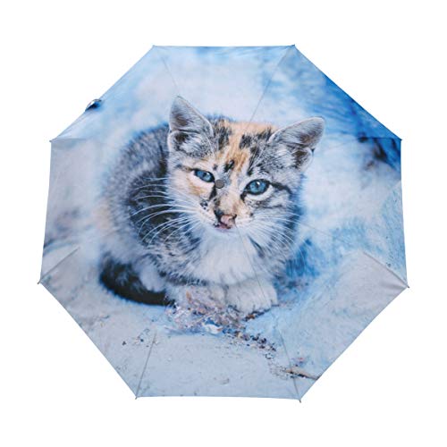 Blaue Süße Katze Regenschirm Auf-Zu Automatik UV-Schutz Taschenschirm Winddichter Umbrella Klein Leicht Schirm Kompakt Schirme für Jungen Mädchen Reise Strand Frauen von BEUSS