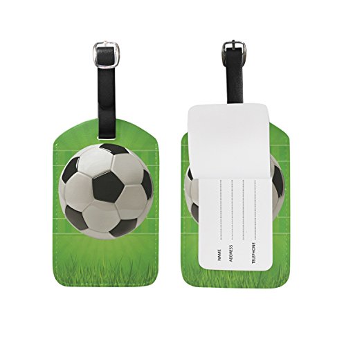 Grüner Fußball Kofferanhänger mit Adressschild Lustig Leder Gepäckanhänger ID Etikett mit Namenschild für Reise Koffer Tasche(3PACK) von BEUSS
