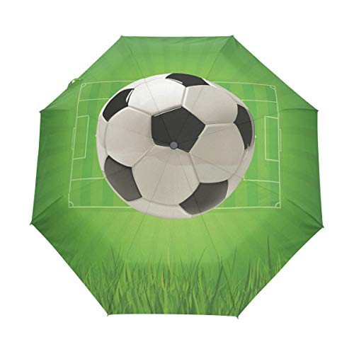 Grüner Fußball Regenschirm Auf-Zu Automatik Taschenschirm Winddichter Umbrella Klein Leicht Schirm Kompakt Schirme für Jungen Mädchen Reise Strand Frauen von BEUSS