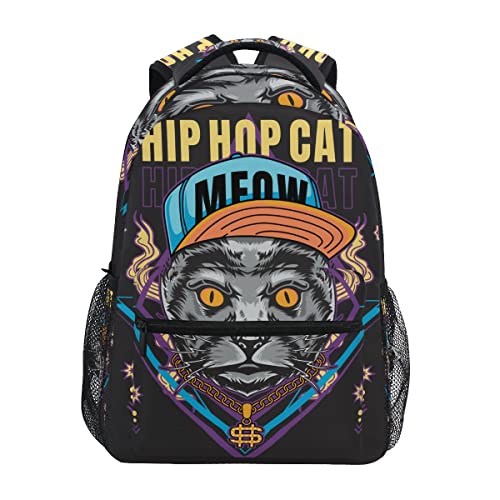 Katze Hip-Hop Cool Schwarz Studentenrucksack Kinderrucksack Büchertasche Schülerrucksack Laptop Rucksäcke für die Reise Teen Mädchen Jungs von BEUSS