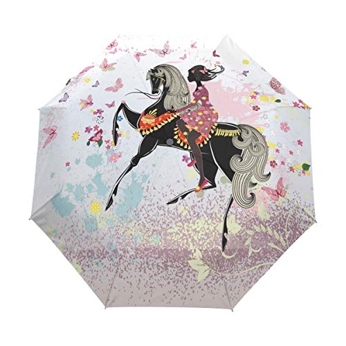 Rosa Pferd Mädchen Regenschirm Auf-Zu Automatik Taschenschirm Winddichter Umbrella Klein Leicht Schirm Kompakt Schirme für Jungen Mädchen Reise Strand Frauen von BEUSS