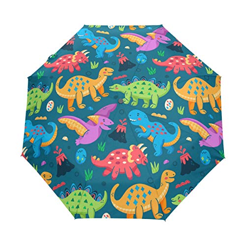 Süßer Bunter Dinosaurier Regenschirm Auf-Zu Automatik UV-Schutz Taschenschirm Winddichter Umbrella Klein Leicht Schirm Kompakt Schirme für Jungen Mädchen Reise Strand Frauen von BEUSS