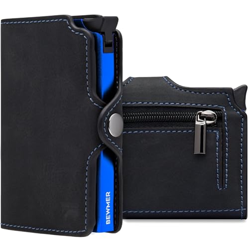 BEWMER Kreditkartenetui 1 abgeschirmt | Slim Brieftasche für Damen und Herren | Kartenhalter und Ausweishülle mit RFID Protection und Geldklammer aus Carbon Fiber, Schwarzelektrischblau, Con Zip, BEWMER Kreditkartenetui 1 abgeschirmt | Slim Brieftasche für Damen und Herren | Kartenhalter und Ausweishülle mit RFID Protection und Geldklammer aus Carbon Fiber, Schwarzelektrischblau, Con Zip, von BEWMER