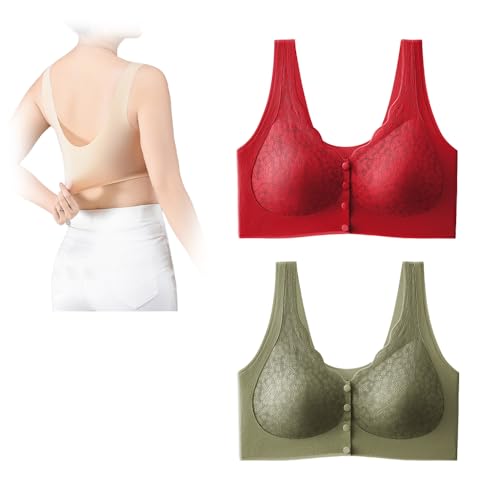 BFDSGWQ Airylace-BH für Senioren, Spitzen-BH mit Vollbedeckung und Frontverschluss, Bralettes mit Raffung, Push-Up-BHS mit atmungsaktivem Material (2PCS-E,L) von BFDSGWQ