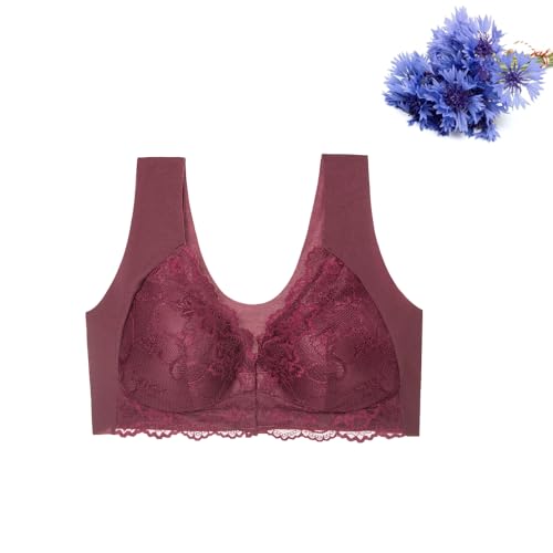 BFDSGWQ BHS mit Frontverschluss für Damen, Bequeme Spitzen-Bralette ohne Bügel für jeden Tag, Bügelloser sexy Push-Up-BH ohne Bügel (Wine Red,4XL) von BFDSGWQ