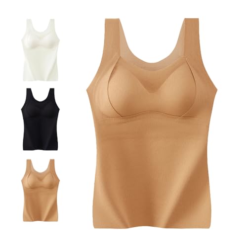 BFDSGWQ Carethier Fiberfit Hourglass Sculpting Selbstwärmende Weste, 2-in-1-Thermounterwäsche mit integriertem BH für Damen (Khaki,L) von BFDSGWQ