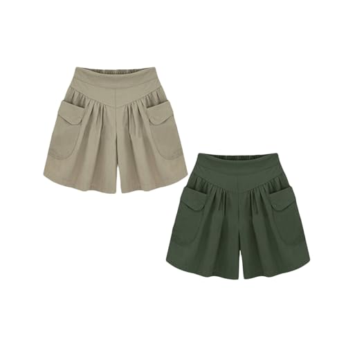 BFDSGWQ Elmyse-Shorts, Frauen Strand Casual Hot Shorts mit Elastischem Bund, Lässige, lockere, Bequeme Shorts mit Taschen (A+C,3XL) von BFDSGWQ