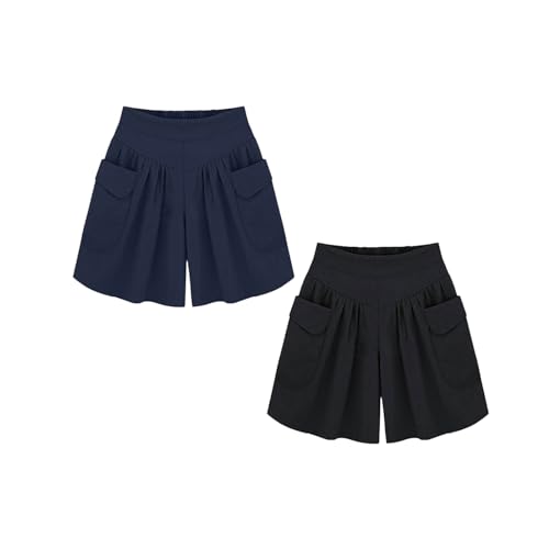 BFDSGWQ Elmyse-Shorts, Frauen Strand Casual Hot Shorts mit Elastischem Bund, Lässige, lockere, Bequeme Shorts mit Taschen (B+E,2XL) von BFDSGWQ