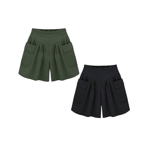BFDSGWQ Elmyse-Shorts, Frauen Strand Casual Hot Shorts mit Elastischem Bund, Lässige, lockere, Bequeme Shorts mit Taschen (C+E,M) von BFDSGWQ