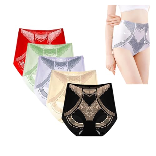 BFDSGWQ Nahtlose, hoch taillierte, Formende Hose aus flüssiger Eisseide Ionische Shapewear aus Eisseide Unterwäsche zur Bauchkontrolle und Po-Lifting (5PCS-A,XXL) von BFDSGWQ