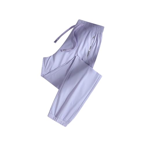 BFDSGWQ Schnelltrocknende Stretchhose für Damen, Karottenhose mit Taschen fürs Training, Lässige Jogginghose mit Kordelzug (Light Purple,XXXL) von BFDSGWQ
