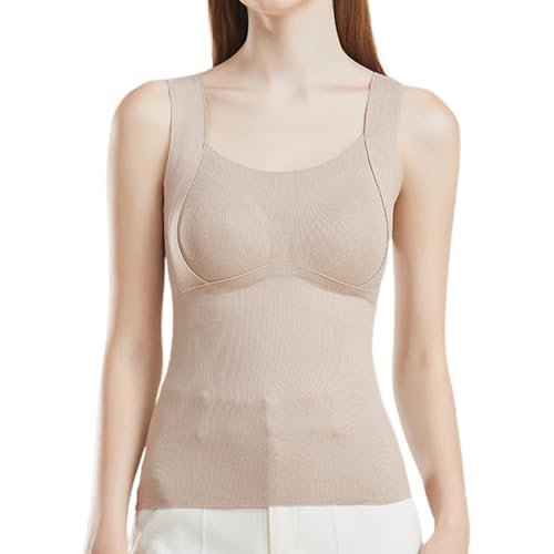 BFDSGWQ Verdicktes, warmes Tanktop mit BH, Damen-Unterhemd mit Fleecefutter, Ärmelloses Thermo-Unterhemd (Khaki,L) von BFDSGWQ