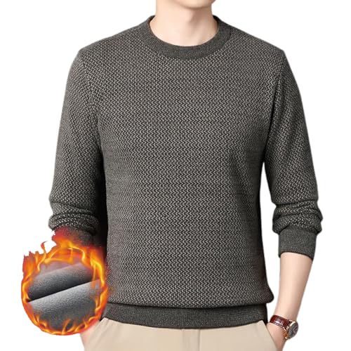 BFDSGWQ Warmes, gemütliches, gefüttertes Rundhalsoberteil für Herren, Strickpullover mit Langen Ärmeln, lässiger, schmaler Pullover, Plüschiges, gefüttertes Sweatshirt für Herren (Coffee,XXL) von BFDSGWQ