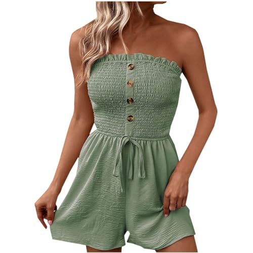 BFSWL Discounter Jumpsuit Damen Sommer Kurz Overall Elastische Wickelbrust Romper Schulterfrei Einteiler Shorts Ärmellos Rückenfrei Playsuit Patchwork Onesie mit Knöpfe Sexy Einfarbig von BFSWL