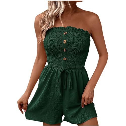 BFSWL Lustige Geschenke Jumpsuit Damen Sommer Kurz Overall Elastische Wickelbrust Romper Schulterfrei Einteiler Shorts Ärmellos Rückenfrei Playsuit Patchwork Onesie mit Knöpfe Sexy von BFSWL