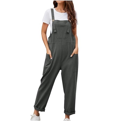 Blitzangebote des Tages Latzhose Damen Ärmellos Lange Overall Sommer Lässig Jumpsuit Locker Einfarbig Playsuit Strampler mit Knöpfe Baggy Einfarbig Onesie Tachen Romper Einteiler von BFSWL