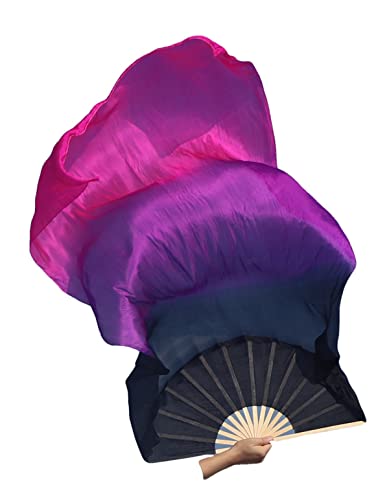 BFVAKBKYT Bauchtanz Seidenfächer Schleier, Einzelner 59" Anbetung Lob Bauchtanz Seide Fan Schleier Flagge Streamer verstellbar(Black Purple pink) von BFVAKBKYT