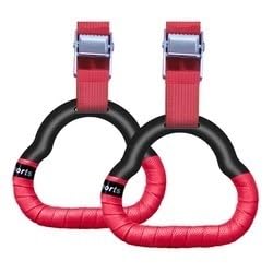 BFVAKBKYT Gymnastik Ringe,Suspension Trainer System, Set mit Heimfitness-Trainingsgeräten for Kinder mit Verstellbarer Schnalle und Zugring for körperliches Training(Red,Total Length 3Meters) von BFVAKBKYT