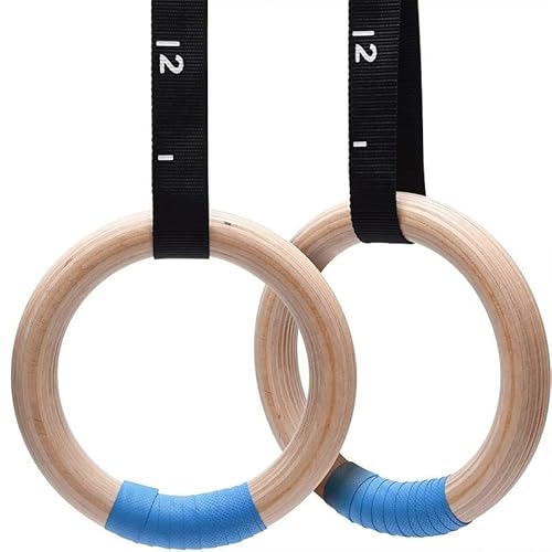 BFVAKBKYT Gymnastik Ringe,Suspension Trainer System, Turnringe, Olympische Ringe aus Holz, 1500/1000 lbs, mit Skala, rutschfeste Turnringe for das Heim-Fitnessstudio, Ganzkörpertraining(32mm) von BFVAKBKYT