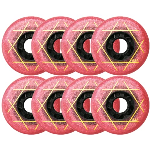 BFVAKBKYT Rollschuh-Räder, Ersatz-Skate-Rollen, Skateboard-Rollen, Inline-Skate, hochelastische PU-Rollen for Bremsrollen, 8er-Pack(Pink,80mm) von BFVAKBKYT