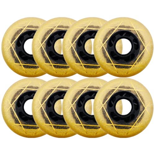 BFVAKBKYT Rollschuh-Räder, Ersatz-Skate-Rollen, Skateboard-Rollen, Inline-Skate, hochelastische PU-Rollen for Bremsrollen, 8er-Pack(Yellow,76mm) von BFVAKBKYT