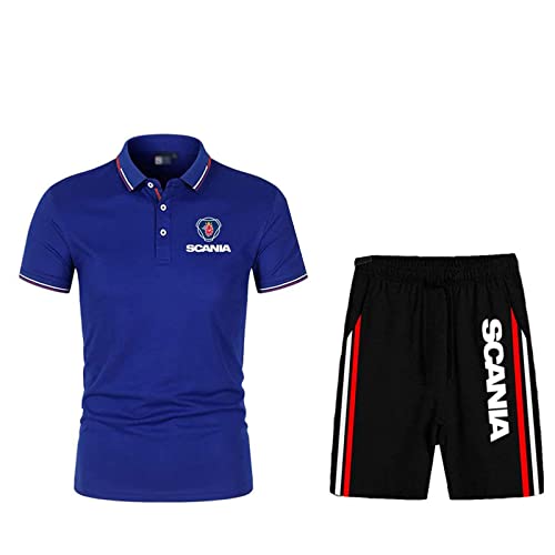 BFWYAOFALE Herren Polo Hemden Revers,T-Shirt Kurz Hose SCA-Nia Logo Sportanzug 2-Teiliges Outfit Sport Set Kurzarm, Polo Kurzarm Bluse Jogginganzug Beiläufige Taste Klassisch Lässig Tee Top,Blau,3XL von BFWYAOFALE