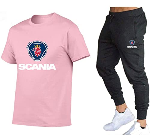 BFWYAOFALE Männer Und Frauen T-Shirt Trainingsanzug Einstellen Zum SCA-Nia, Herren Sommer Sportbekleidung 2-Teiliges T-Shirts + Lange Hose Sets Freizeitanzug Fitness Gym Running,Rosa,M von BFWYAOFALE