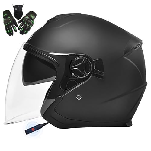 3/4 Motorradhelm Bluetooth Jethelm Offener Rollerhelm Mit Antibeschlag-Doppelvisier DOT/ECE-Zertifizierter Motorradhelm Für Erwachsene Männer Und Frauen E,54-59CM von BGGNG