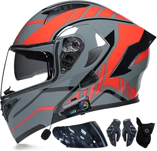 Bluetooth Motorcycle Helmet with Flip-up Helmet with Sun Visor Motorcycle Men Women Modular Helmet Flip-up Helmet with Dual Speaker Headset Full Face Helmet Bicycle Helmet ECE P,L=59-60CM von BGGNG