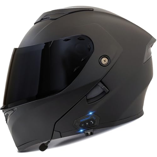 Bluetooth Motorradhelm Motorrad Klapphelm Modularer Helm mit Doppelvisier,ECE Zertifiziert Integralhelm für Automatische Antwort, Vollvisierhelm für Erwachsene Männer Frauen A1,L=59-60CM von BGGNG