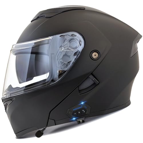 Bluetooth Motorradhelm Motorrad Klapphelm Modularer Helm mit Doppelvisier,ECE Zertifiziert Integralhelm für Automatische Antwort, Vollvisierhelm für Erwachsene Männer Frauen A2,XXXL=65-66CM von BGGNG