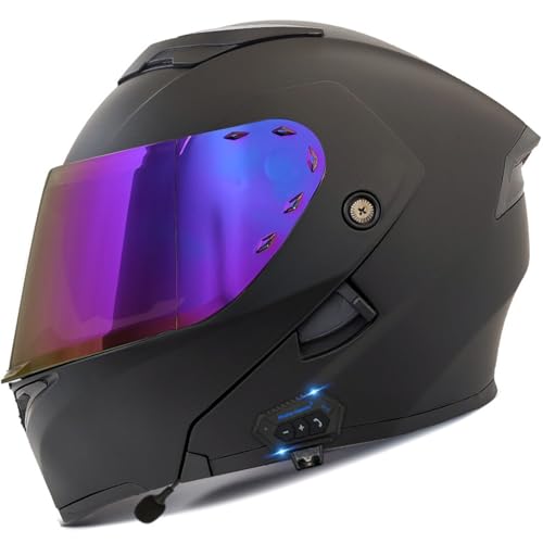 Bluetooth Motorradhelm Motorrad Klapphelm Modularer Helm mit Doppelvisier,ECE Zertifiziert Integralhelm für Automatische Antwort, Vollvisierhelm für Erwachsene Männer Frauen A4,L=59-60CM von BGGNG