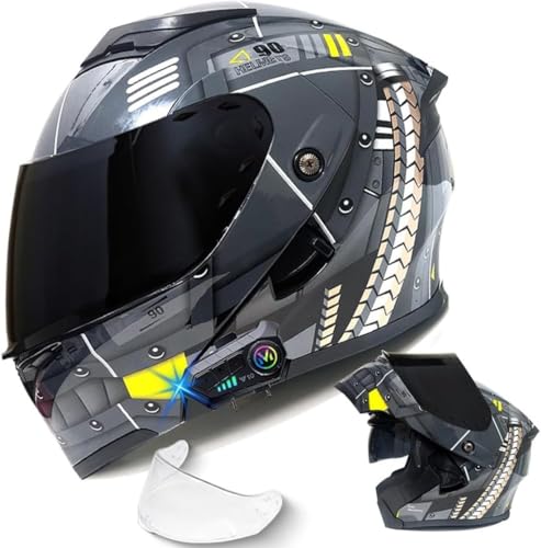 Integrierter Klapp-Motorradhelm Mit Bluetooth, ECE-Zertifizierung Mit HD-Antibeschlag-Doppelvisier, Faltbare Modulare Motorradhelme Für Erwachsene Männer Und Frauen, 57~64 cm D,XL=61-62CM von BGGNG