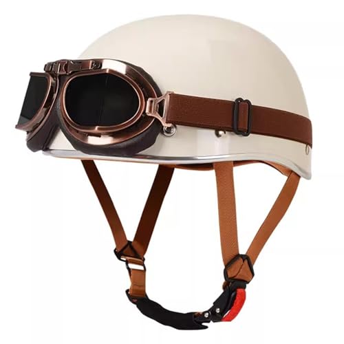 Jethelme Retrohelm Motorradhelm Lederhelm Vintage Mofahelm Mit Schutzbrille Motocross Rollerhelm Im Deutschen Stil ECE-Zertifiziert B,M=57-58CM von BGGNG