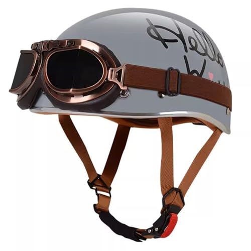 Jethelme Retrohelm Motorradhelm Lederhelm Vintage Mofahelm Mit Schutzbrille Motocross Rollerhelm Im Deutschen Stil ECE-Zertifiziert H,XL=61-62CM von BGGNG