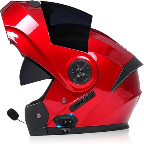 Klapphelm Bluetooth Motorradhelm Mit Doppeltem Antibeschlagvisier, Motorrad Integralhelm, Klapphelm Vorbereitet Mit Sonnenblende, ECE Zertifiziert, Für Erwachsene Damen Herren G,XL=61-62CM von BGGNG