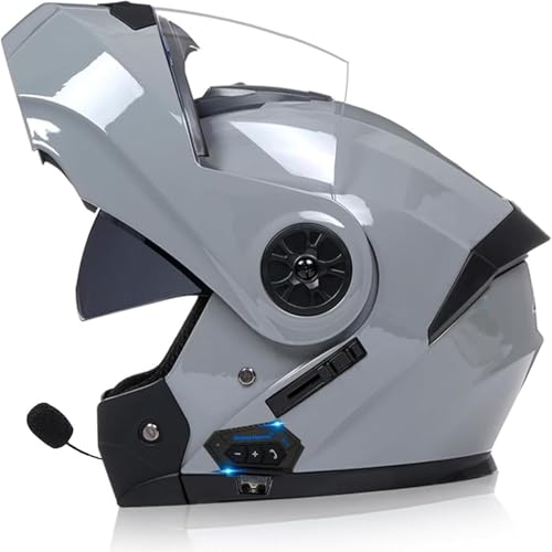 Klapphelm Bluetooth Motorradhelm Mit Doppeltem Antibeschlagvisier, Motorrad Integralhelm, Klapphelm Vorbereitet Mit Sonnenblende, ECE Zertifiziert, Für Erwachsene Damen Herren H,M=57-58CM von BGGNG