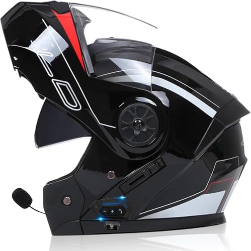 Klapphelm Bluetooth Motorradhelm Mit Doppeltem Antibeschlagvisier, Motorrad Integralhelm, Klapphelm Vorbereitet Mit Sonnenblende, ECE Zertifiziert, Für Erwachsene Damen Herren R,XL=61-62CM von BGGNG