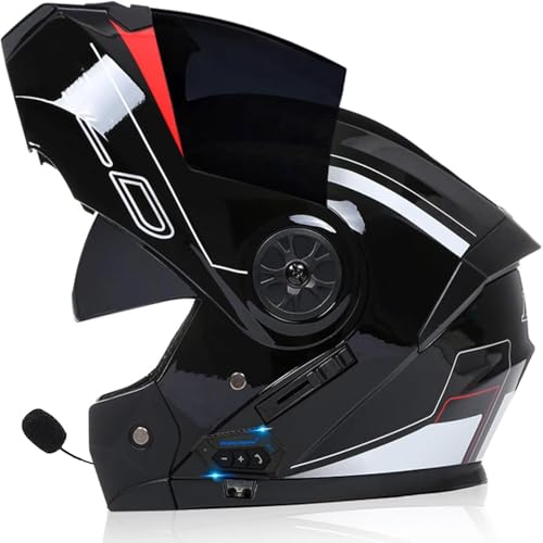 Klapphelm Bluetooth Motorradhelm Mit Doppeltem Antibeschlagvisier, Motorrad Integralhelm, Klapphelm Vorbereitet Mit Sonnenblende, ECE Zertifiziert, Für Erwachsene Damen Herren S,XL=61-62CM von BGGNG