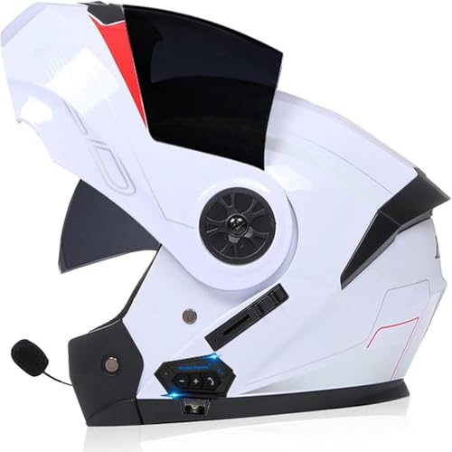 Klapphelm Bluetooth Motorradhelm Mit Doppeltem Antibeschlagvisier, Motorrad Integralhelm, Klapphelm Vorbereitet Mit Sonnenblende, ECE Zertifiziert, Für Erwachsene Damen Herren U,L=59-60CM von BGGNG