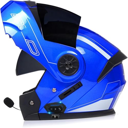 Klapphelm Bluetooth Motorradhelm Mit Doppeltem Antibeschlagvisier, Motorrad Integralhelm, Klapphelm Vorbereitet Mit Sonnenblende, ECE Zertifiziert, Für Erwachsene Damen Herren V,M=57-58CM von BGGNG