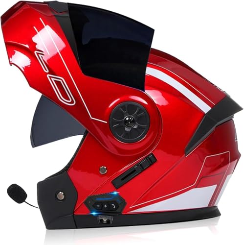 Klapphelm Bluetooth Motorradhelm Mit Doppeltem Antibeschlagvisier, Motorrad Integralhelm, Klapphelm Vorbereitet Mit Sonnenblende, ECE Zertifiziert, Für Erwachsene Damen Herren Y,XL=61-62CM von BGGNG