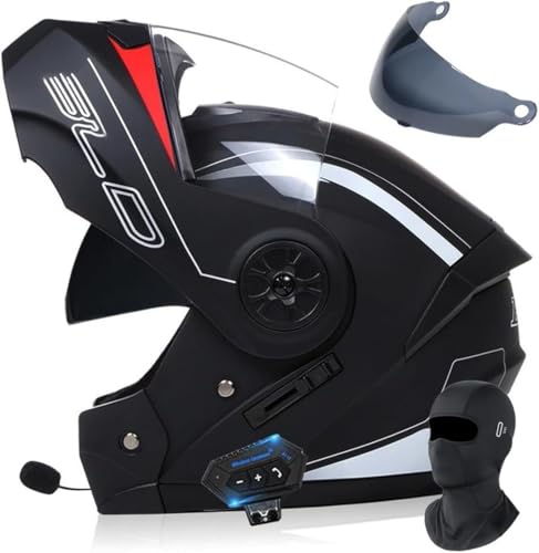 Klapphelm Mit Bluetooth, Motorradhelm Mit Gesichtsschutz, ECE-Zertifizierter Modularhelm, Herausnehmbares Innenfutter Mit Eingebautem Mikrofon Für Automatische Reaktion I,L=59-60CM von BGGNG