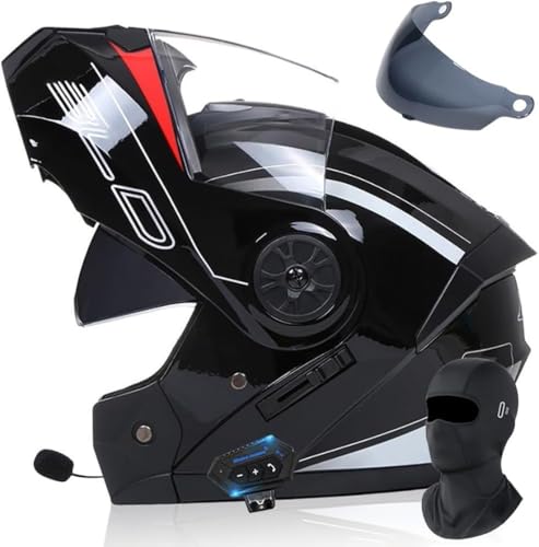 Klapphelm Mit Bluetooth, Motorradhelm Mit Gesichtsschutz, ECE-Zertifizierter Modularhelm, Herausnehmbares Innenfutter Mit Eingebautem Mikrofon Für Automatische Reaktion J,S=55-56CM von BGGNG