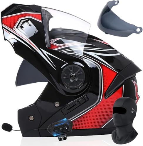 Klapphelm Mit Bluetooth, Motorradhelm Mit Gesichtsschutz, ECE-Zertifizierter Modularhelm, Herausnehmbares Innenfutter Mit Eingebautem Mikrofon Für Automatische Reaktion M,L=59-60CM von BGGNG